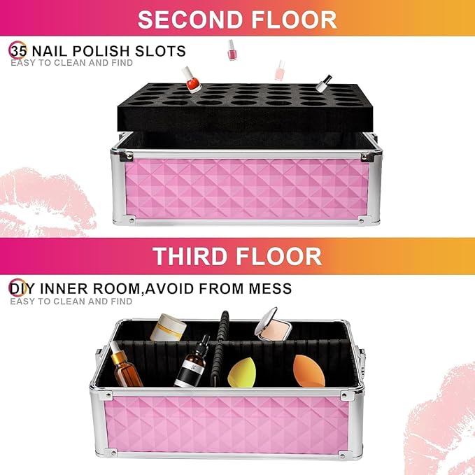 TOPACK Professional 4-In-1 Rolling Makeup Train Case, Large Makeup Travel Case with Key Shoulder Strap/Handle Cushion I Makeup Train Case Organizer I Cosmetology Case on Wheels