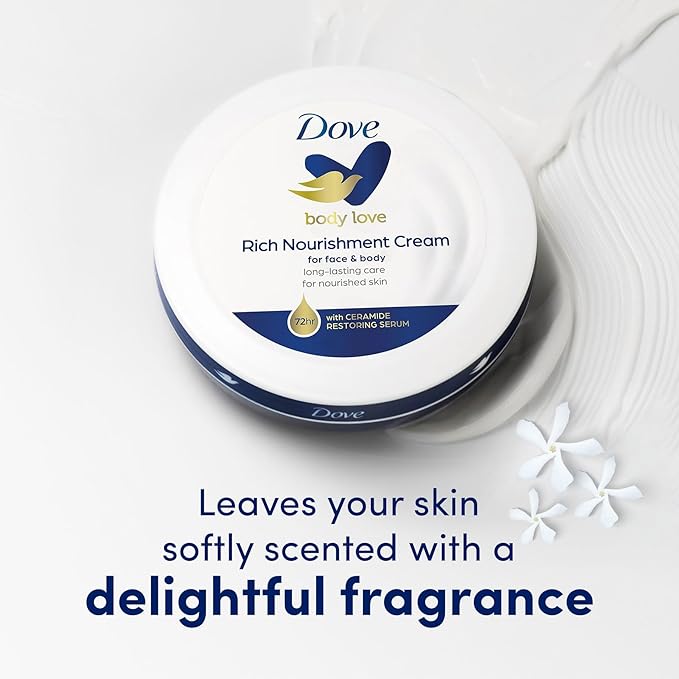 Dove Nourishing Body Care, Face, Hand, and Body Rich Nourishment Cream for Extra Dry Skin with 48-Hour Moisturization, 3-Pack, 5.07 Oz Each Jar