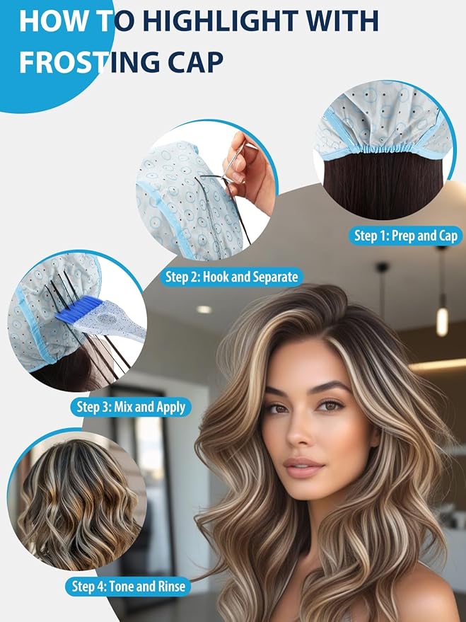 19PCS Hair Bleach Highlighting Kit with Hair Dye Brush and Bowl Set Color Whisk, Highlight Frosting Cap with Hook, Gloves and Capes, Home Use Salon Tools for Hair Bleaching Coloring Dying