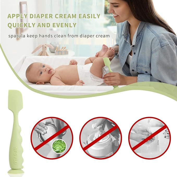 Baby Diaper Cream Spatula with Case,1 Large 2 Mini Diaper Spatula with 2 Case,Butt Spatula Baby Diaper Cream Applicator, Soft Butt Paste Spatula Diaper Rash Spatula with Case Green Red Beige