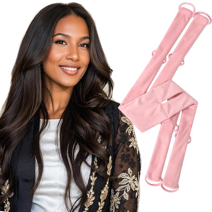 Velvet Heatless Curls Overnight,No Heat Hair Curler for Beach Waves, Heatless Curling Rod to Sleep In,Heatless Hair Curler for Long Short Hair(Pink)