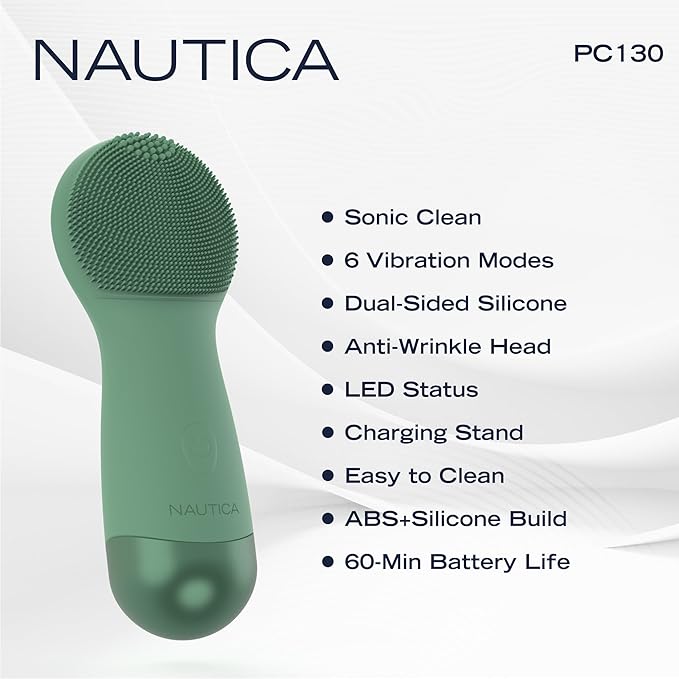 Nautica PC130 Sonic Facial Cleansing Brush Made with Ultra Hygienic Soft Silicone, Waterproof and Rechargeable Face Scrub Brush for Men & Women - (Pond)