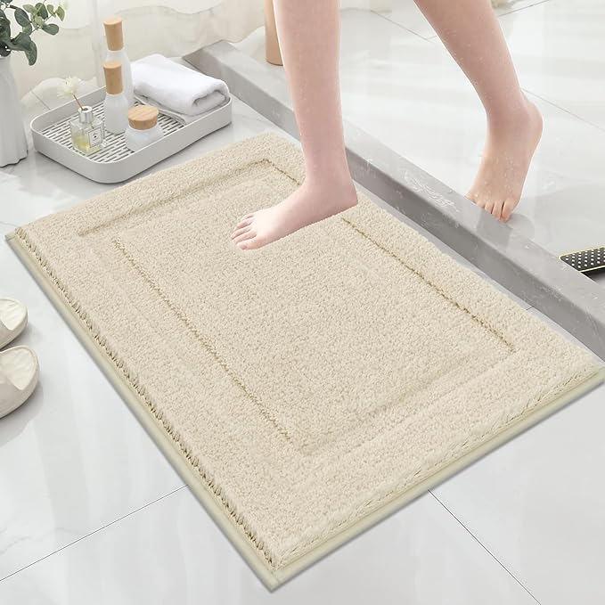 SHACOS Soft Absorbent Bathroom Rugs Set of 2 Pieces with U Shaped Toilet Rug Contour Bath Mats Bath Rugs 20"x24"+20"x32" Non Slip Washable, Light Beige