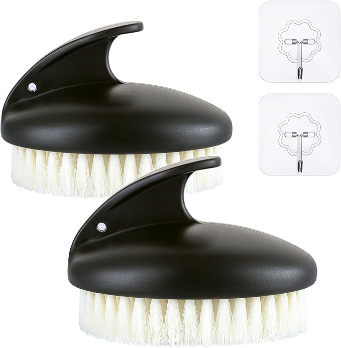 Dry Brushing Body Exfoliating Brush, Anti Slip Body Scrubber for Shower, Shower Body Cleaning Brush for Deep Cleansing & Soften Skin, Improve Circulation (Black-2 Pack)