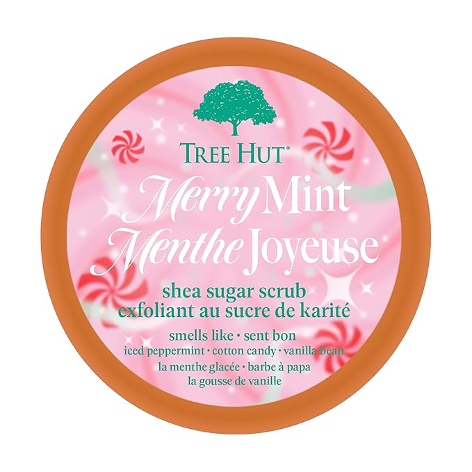 Tree Hut Merry Mint Shea Sugar Scrub, Exfoliating, Hydrating & Moisturizing Body Scrub with Shea Butter & Nourishing Essential Oils, Smooth & Soften Skin, Limited Edition Holiday, 18 oz