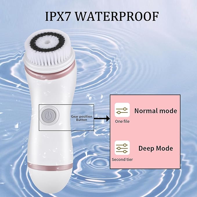 Facial Cleansing Brush, 4 in 1 Electric Face Scrubber with Travel Case and 4 Brush Heads, Waterproof Facial Cleansing Spin Brush for Gentle Exfoliation and Deep Cleaning (Pink)