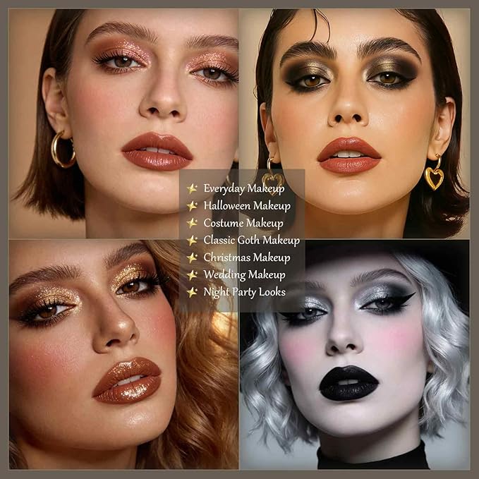 Professional Neutral Smokey Eyeshadow Makeup Palette, Matte Shimmer Metallic Black Grey Dark Goth Eye Shadows for Halloween, Pigmented Warm Smoky Naked Nude Rosy Gold Brown Pallet Daily Make Up Kit