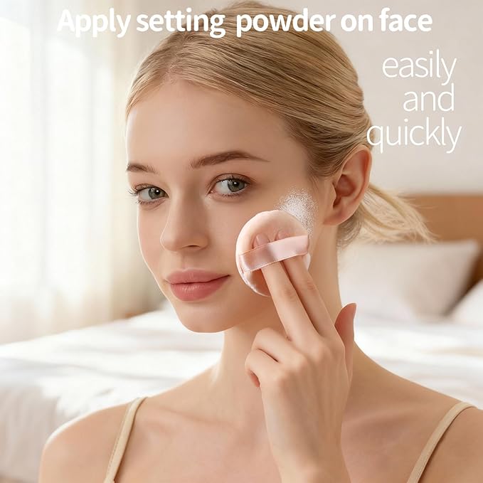 Teenitor 3Pcs Powder Puff 2.36 Inch, Soft Powder Puffs for Face Powder, Small Makeup Puff for Loose Pressed and Setting Powder with 3 Cases, Nude