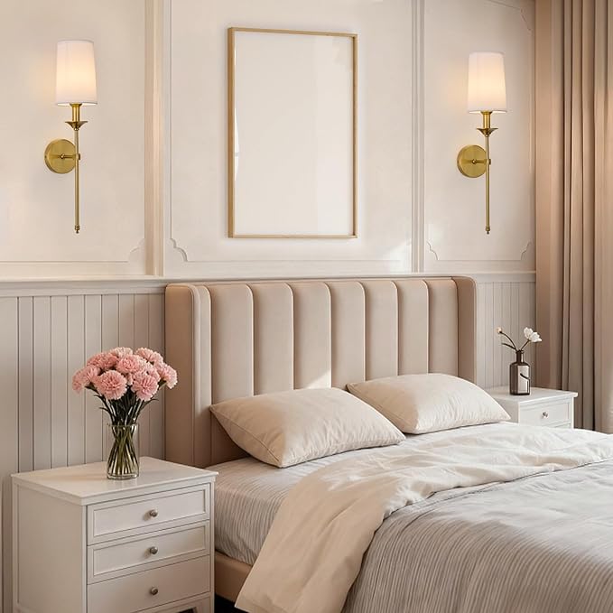 PASSICA DECOR Hardwired Wall Sconces Set of 2 Candle Gold Wall Light for Bedroom Living Room Vanity Hallway Farmhouse Wired Bathroom Sconce