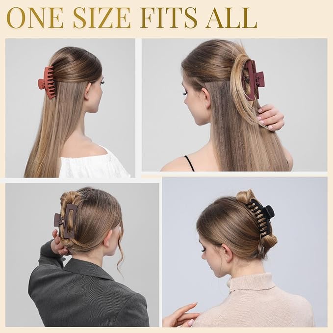LuSeren 8 Pack Hair Clips for Women 4.3 Inch Large Hair Claw Clips for Women Thin Thick Curly Hair, Big Matte Banana Clips,Strong Hold jaw clips Black Orange Dark Brown Light rose