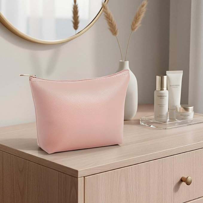 Kigeli PU Leather Makeup Bag for Women Gift Cosmetic Pouch for Purse Waterproof with PU Leather Travel Toiletry Organizer with Zipper for Women Bridesmaid Friend Gift(Nude)