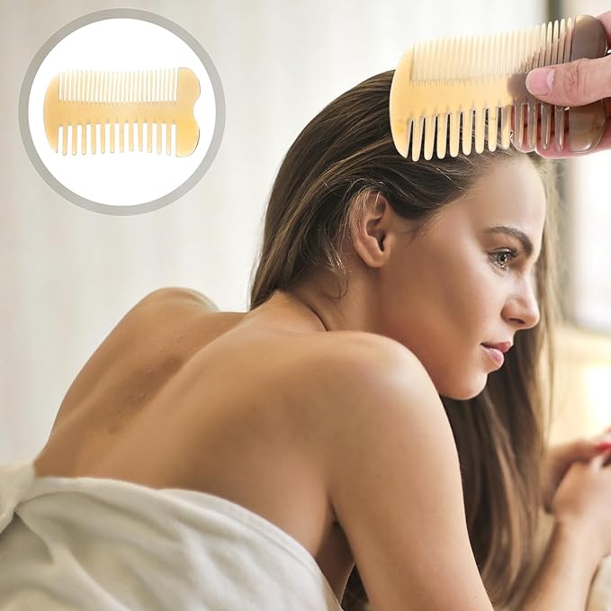OX Horn Comb - Handmade Double-Sided Wide Tooth Anti-Static Massage Comb for Men & Women