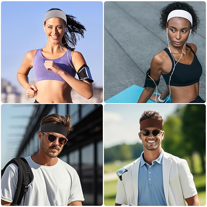 8 Pack Sport Headbands for Women, Elastic Soft Fabric Non-Slip Hair Bands Hair Warp for Daily Workout Yoga Running Sports, Combo 11