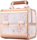 Costravio Makeup Case Train Case Portable Makeup Box with Mirror Lock Box Travel Cosmetic Train Cases Hard Make Up Organizer for Girls Nail Craft Storage Vanity Rose Gold Flower