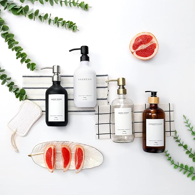 Shampoo Dispenser for Shower Wall Mount, No Drill Shampoo and Conditioner Dispenser with Matte Pump and Waterproof Labels, Shower Soap Dispenser Wall Mounted for Home Bathroom - White