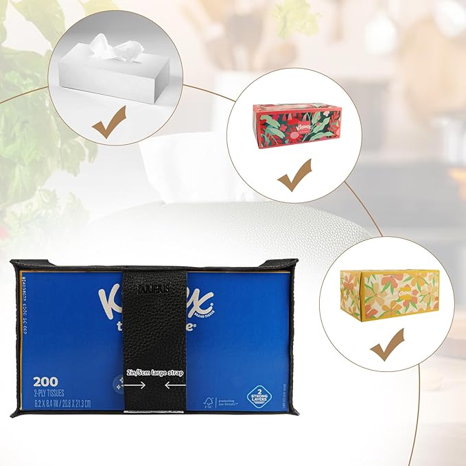 Tissue Box Cover PU Leather Tissue Holder Rectangle Facial Tissue Case Tissue Box Organizer Dispenser for Bathroom, Kitchen, Home, Office, Tabletop (Black, Short)