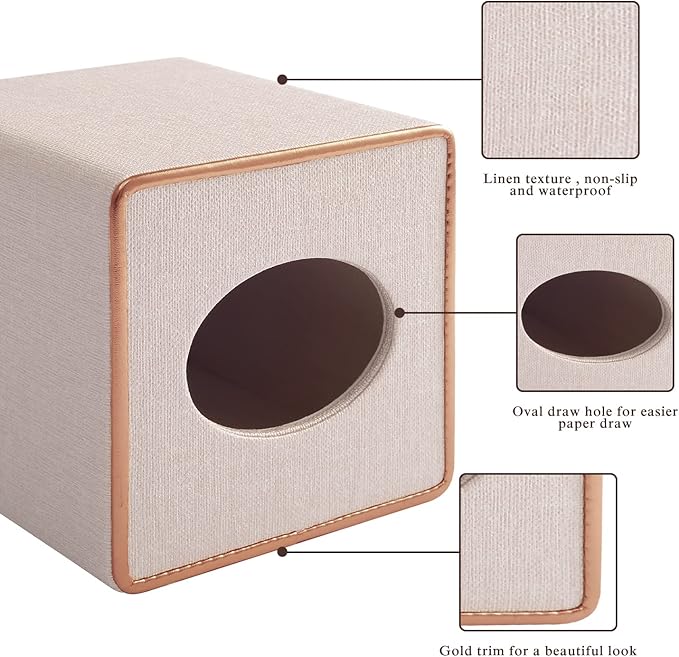 Tissue Box Cover Square Tissue Box Holder PU Leather Facial Organizer with Magnetic Bottom,Decorative Napkin Caddy for Vanity Dresser Night Stand Table Countertop Home Office Car,Beige