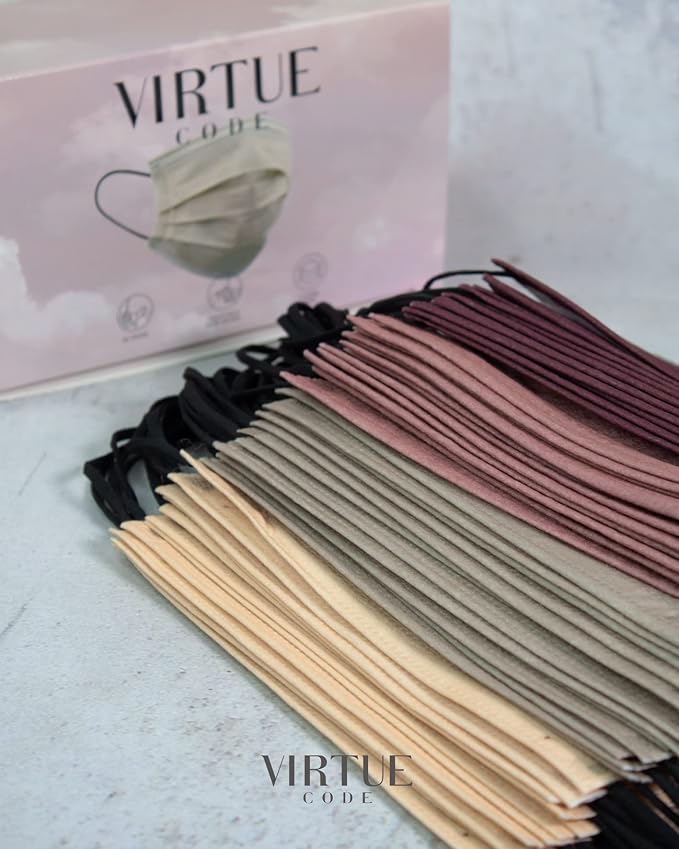 VIRTUE CODE Support Face Masks - Soft 3 Ply Comfort Face Masks, Colorful Disposable Face Mask 50 Pack. Earth Tones Colored Masks. Adults Mens and Womens Disposable Face Masks