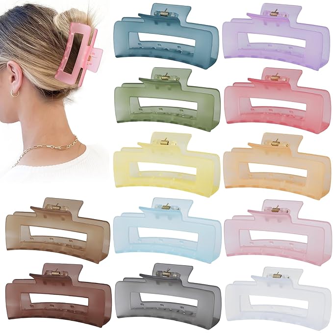 4.1 Inch Large Jumbo Jaw Square Clips for Thick Hair - 12 Pcs Bulk Hair Accessories for Women and Girls - Ice Cream