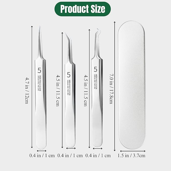Usiveinborn Blackhead Remover Upgraded, Usiveinborn Blackhead Tweezers, Professional Upgraded Facial Blackhead Remover Tweezers, Blackhead Remover Tools Sets (A2-Green-4pcs)