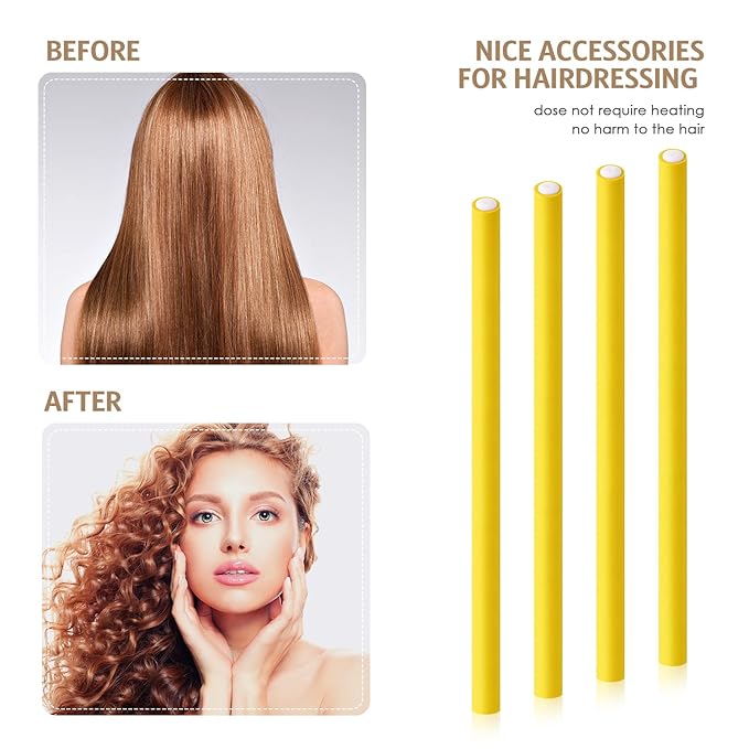 WILLBOND 60 Pieces Flexible Curling Rods Hair Curlers Rollers Twist Flexi No Heat Rods Rollers for Long Short Hair Women(0.4 x 9.5 Inch,Yellow)