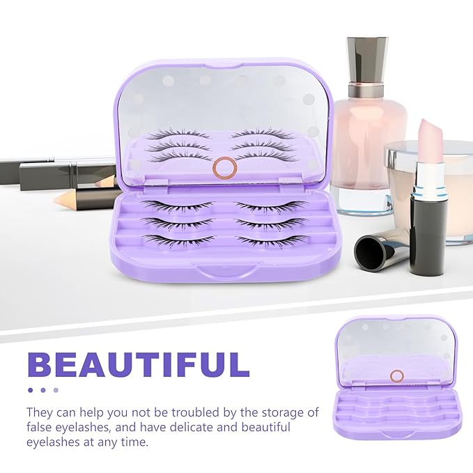 Eyelash Case Empty Eyelashes Storage Box with Led Mirror Travel Eyelash Storage Box Eyelash Container Lash Organizer