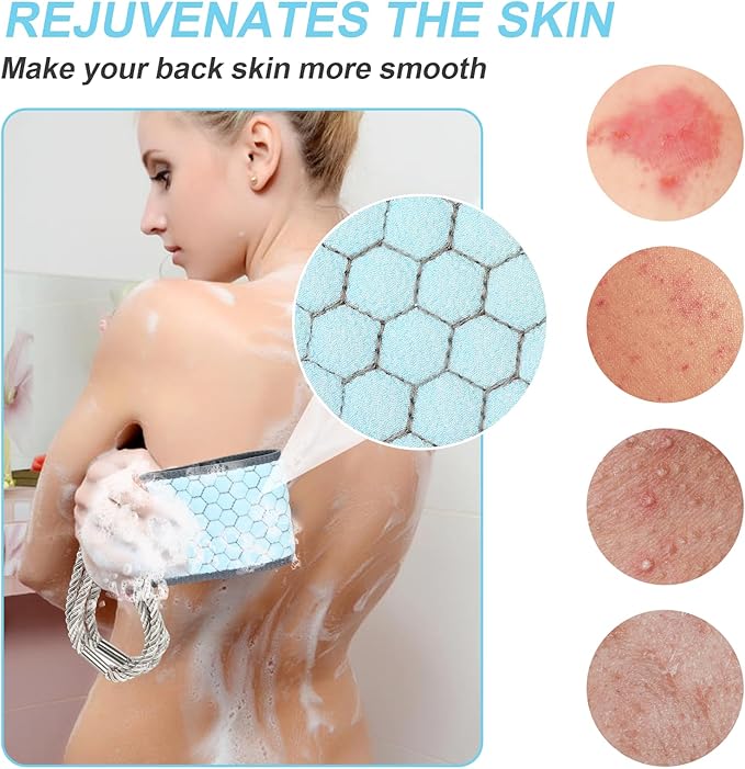 Exfoliating Back Scrubber for Shower, 38 Inches Back Washer with Handles, Exfoliating Washcloth Body Exfoliator Bath Tool to Scrub Your Body Deeply for Men & Women Exfoliation (Blue)