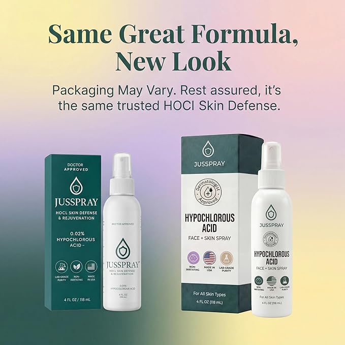 Jusspray™ Hypochlorous Acid Spray for Face and Skin | HOCI Facial Cleanser Mist | 4 oz Hypochlorous Acid for Face, Skin, Acne, Eczema, Body Acne Sprays, Piercing Aftercare, Wound Solution