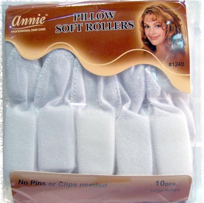 Annie Pillow Soft Rollers, 10 Count, White, No Pins or Clips Needed, Soft Satin Fabric Helps Prevent Breakage, Snap Lock Closure, Pillow Hair Rollers for Styling