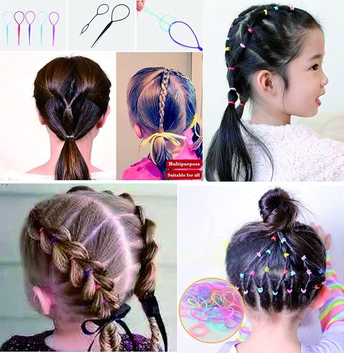 2000 PCS Hair Bands, Elastic Hair Band, Mini Hair Rubbers Ties for Girls Ponytail Hair Accessories, Soft Elastic Bands Non-Slip Small Hair Ties, with 2 PCS Topsy Tail Hair Tools. (multicolored)
