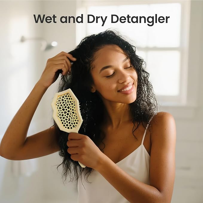 AIMIKE Glacier Detangling Brush, Pain-Free Detangler Brush for Curly Hair Wet & Dry Use, Glide Through Tangles with Ease, Vented Hair Brush for Women's 2c to 4c Curls, Cream Yellow