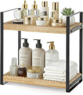 2 Tier Bathroom Organizers and Storage, Farmhouse Countertop Organizer for Bathroom Storage, Makeup Organizer for Decor, Wood Shelf for Perfume Skincare Kitchen Coffee Bar, Vanity Accessories (Brown)