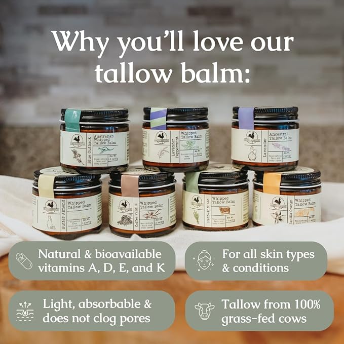 Hearth and Homestead: Handmade Whipped Tallow Balm (Vanilla Orange) - Organic Body Butter with Infused Olive Oil, for Eczema, Rosacea, Baby - 1.3 oz