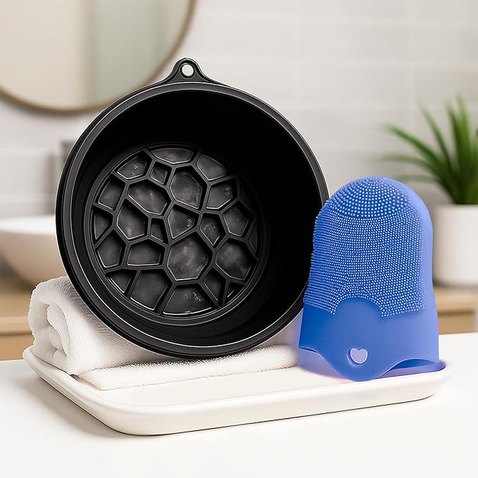 Ice Bowl for Face – Reusable Collapsible Cold Plunge Skincare Set, Face Ice Mold for Puffiness Relief, Skin Tightening, Redness & Glowing Skin Routine Bonus : Facial Scrubber