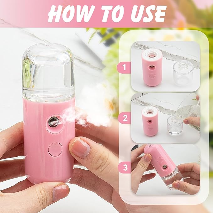 Kingsmile Nano Mist Sprayer, Electric Nano Mister, Portable Face Mister for Eyelash Extensions & Daily Care, Mini Face Humidifier, Facial Mister with 1OZ /30ML Large Capacity Screwing Water Tank Pink