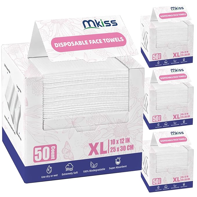 Large Disposable Face Towels 200 Count, 10"×12" Ultra Thick Premium Biodegradable Facial Towels, Makeup Remover Dry Wipes, Soft Face Towelettes for Sensitive Skin, Skincare and Women Cleaning