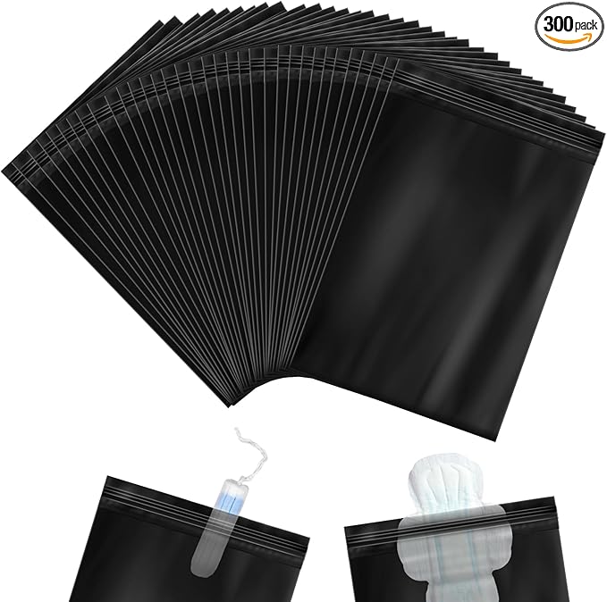 300 Pcs Sanitary Napkin Disposal Bags Women Tampon Plastic Bags 4" x 6" Black Period Pad Bag Odor-Proof Feminine Hygiene Bag for Tampons and Pads Women Privacy Handling
