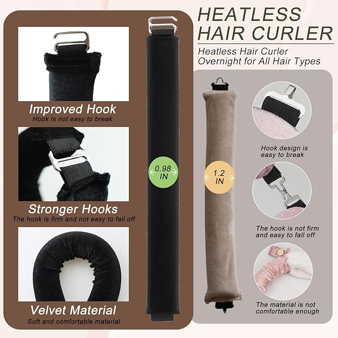 Heatless Curling Kit: Curling Rod, Headband Curler, Ribbon with Hook - Easy to Use for Overnight Curl Styling (2Pcs)