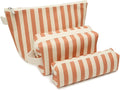 3 Pcs Makeup Bag Set Striped Canvas Purse Cosmetic Bag For Women Travel Toiletry Pouch Organizer pencil case (Orange-White)