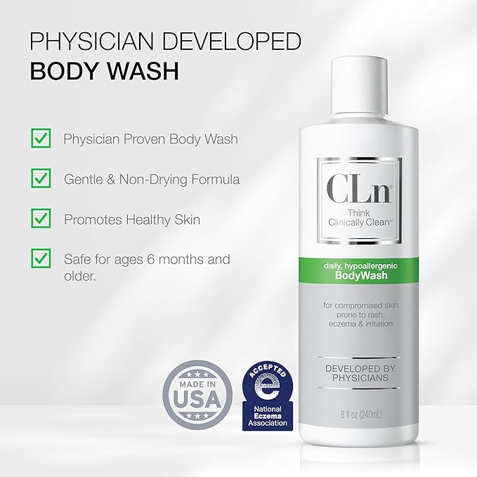 CLn® BodyWash –Non-Drying Body Wash, For Compromised Skin Prone to Eczema, Dermatitis, Rash & Hidradenitis Suppurativa, Fragrance-Free & Paraben-Free, 8 fl oz.
