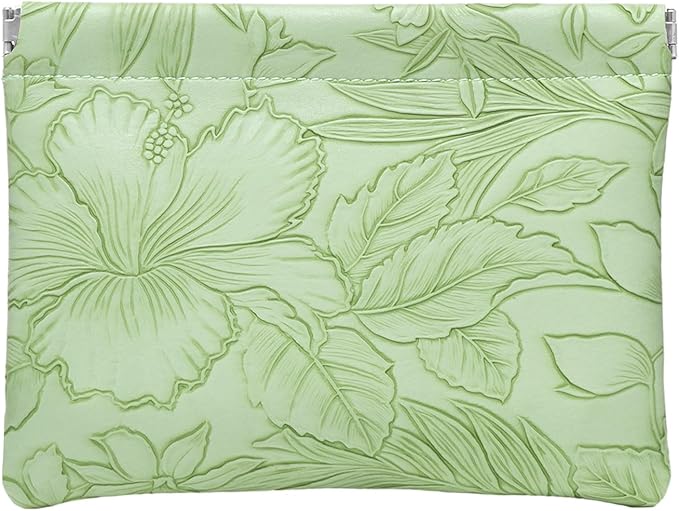 Floral Leather Makeup Pouch Set for Women Small Make Up Bag for Purse Waterproof Initial Makeup Cosmetic Bags Pouches for Purse Aesthetic Travel Toiletry Bag, Green
