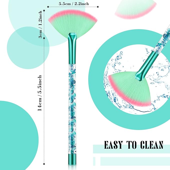 Nuenen 12 Pcs Soft Fan Facial Brushes Mask Acid Applicator Brush for Mud Cream Blush Makeup Peel Glycolic Multi Use Cosmetic Tools with Glitter Quicksand Handle and Pouch(Green)