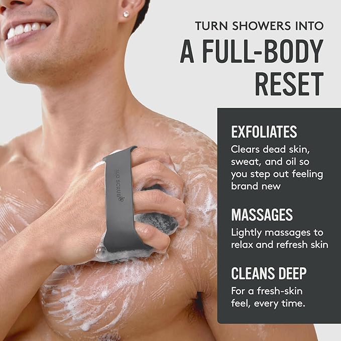 Sud Scrub® Antimicrobial Silicone Body Scrubber, Exfoliating Body Scrubber for Sensitive Skin, Eco Friendly Shower Scrubber for Body, Silicone Body Brush for Showering, Charcoal