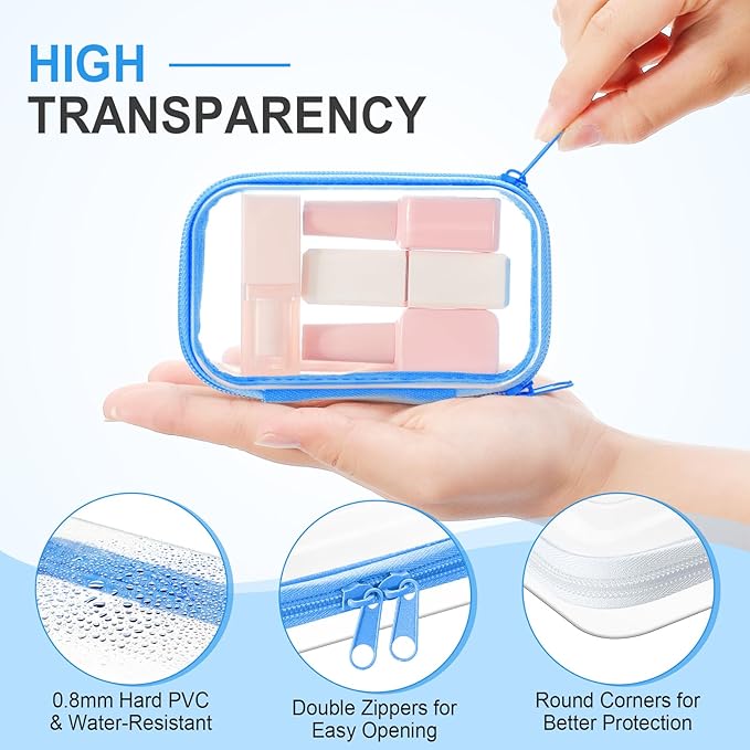 Hoolerry 4 Pcs Hard Clear Zipper Case Makeup Bags Plastic Zipper Pouch Transparent Storage Box Containers for Cosmetics, Snacks, Building Blocks, Puzzles(Clear,5 x 3 x 2 in,Multicolor)