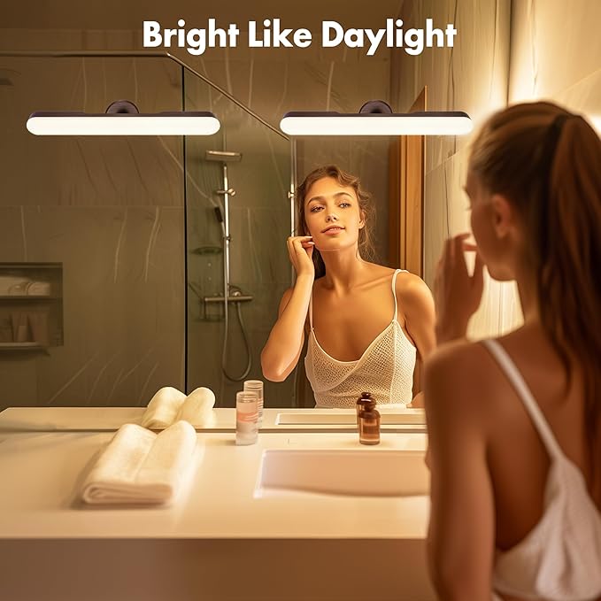 Set of 2 Wireless Vanity Makeup Lights for Mirror, Rechargeable LED Stick On Light Bar for Bathroom Mirror with Dimmable 3 CCT, Long Battery Life Cordless Light for Vanity Desk(Dark Brown)