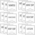 Segbeauty Bathroom Labels for Soap Dispenser, 18pcs 2.5in White Waterproof Removable Self-Adhesive Stickers, Reusable Shampoo Conditioner Hand Soap Lotion Shower Dispenser Bottles Label Stickers