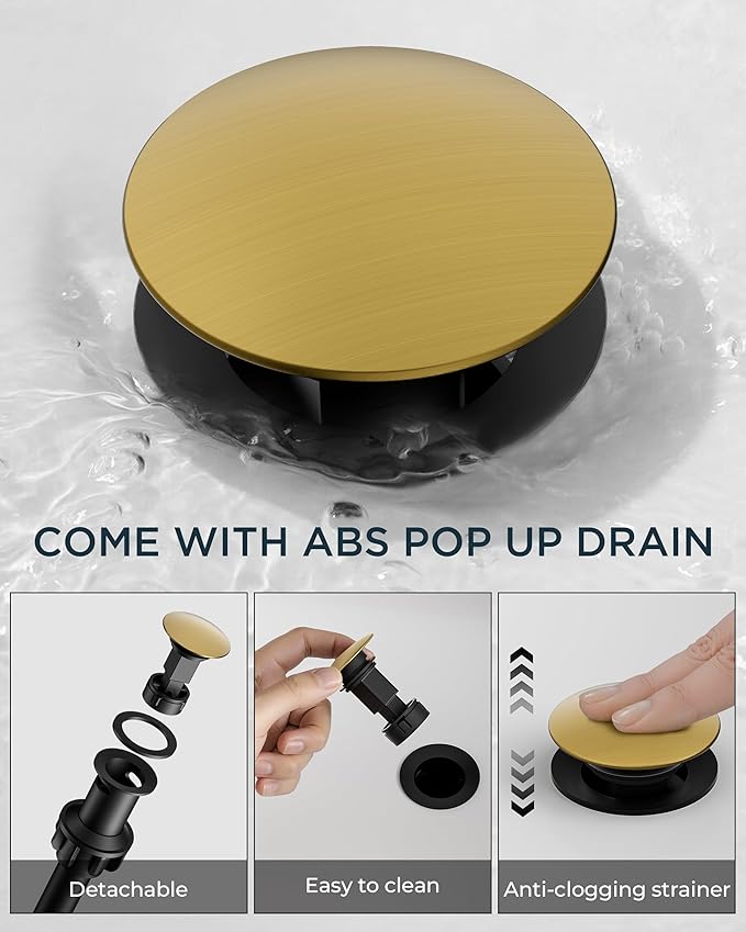 FORIOUS Brushed Gold Bathroom Faucet 3 Hole, 2 Handle 8 Inch Widespread Gold Sink Faucet Bathroom Vanity with 360 Degree Swivel Spout, with Pop Up Drain and cUPC Supply Line, for 6 to 12 in Sink