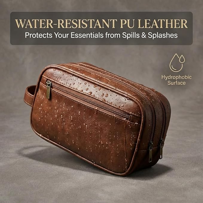 Men’s Toiletry Bag Travel Dopp Kit – double-deck PU Leather Water-Resistant Shaving Organizer Large Capacity, Double Compartments & Inner Pockets for Grooming, Bathroom & Gym Trip Toiletry Case(Black)