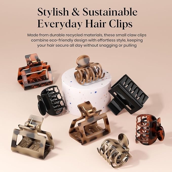 8 PCS Medium Hair Clips for Women Girls - 2 Styles Rectangle and Double Row Teeth Small Claw Clips for Thin Thick Hair, Strong Hold Jaw Clips Stylish Leopard Print Hair Accessories, Tortoise