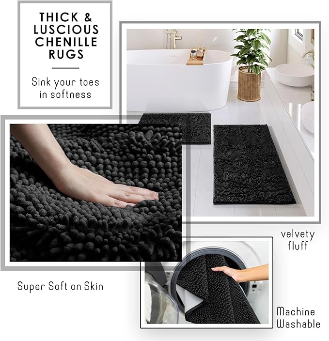 Clara Clark Black Bathroom Set - Bathroom Sets with Shower Curtain and Rugs, 26PC Bathroom Accessory Set, Shower Curtain Set with Adhesive Corner Shower Caddy Hanging & Soap Dispenser